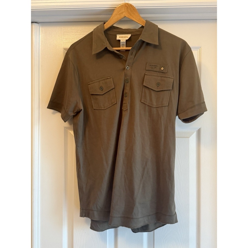 Diesel Polo Shirt Mens M Brown Olive Utility Only The Brave Cotton Short Sleeve